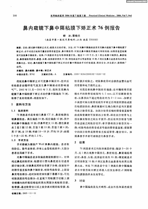 鼻内窥镜下鼻中隔粘膜下矫正术76例报告