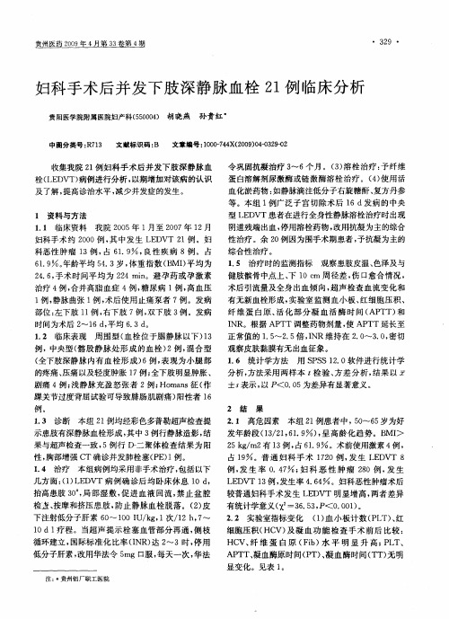 妇科手术后并发下肢深静脉血栓21例临床分析