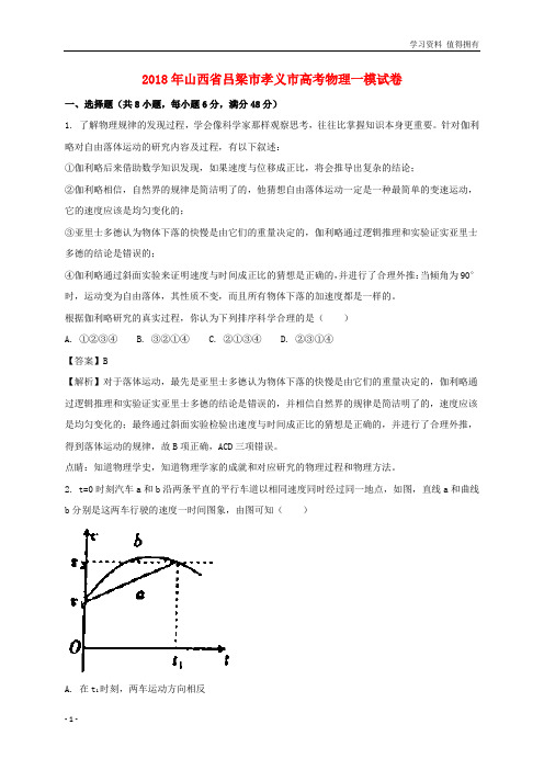 「精品」山西省孝义市2018届高三物理下学期模拟卷一(含解析)