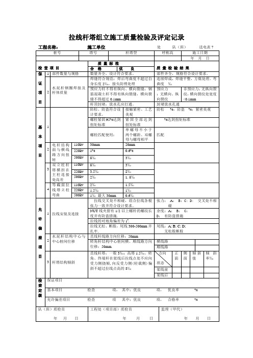 杆塔组立施工质量检验及评定记录