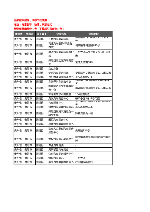 新版贵州省贵阳市开阳县汽车装具企业公司商家户名录单联系方式地址大全23家