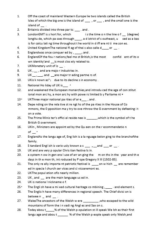 TestforUK英美国家概况英国部分测试题.docx