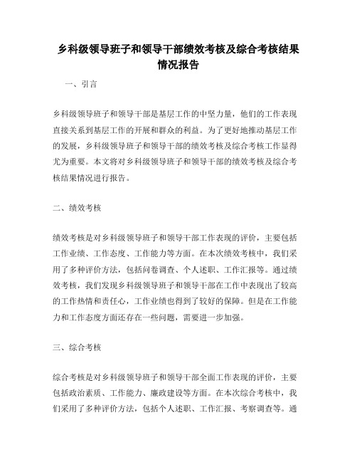 乡科级领导班子和领导干部绩效考核及综合考核结果情况报告