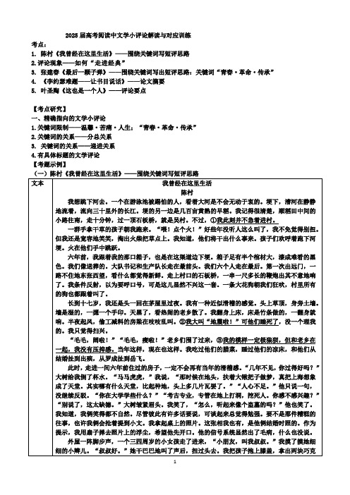 2025届高考阅读中文学小评论解读与对应训练