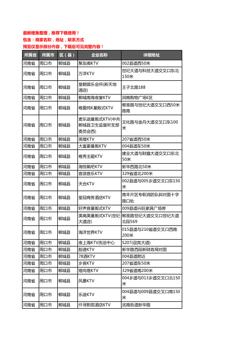 新版河南省周口市郸城县KTV企业公司商家户名录单联系方式地址大全26家