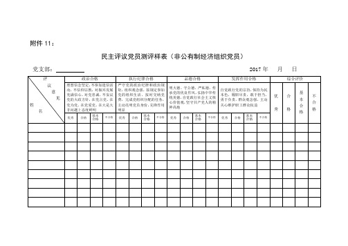 民主评议党员测评样表(非公有制经济组织党员)