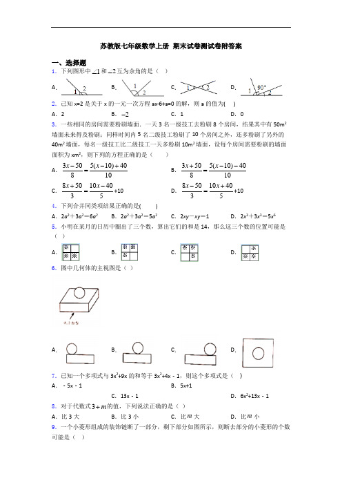 苏教版七年级数学上册 期末试卷测试卷附答案