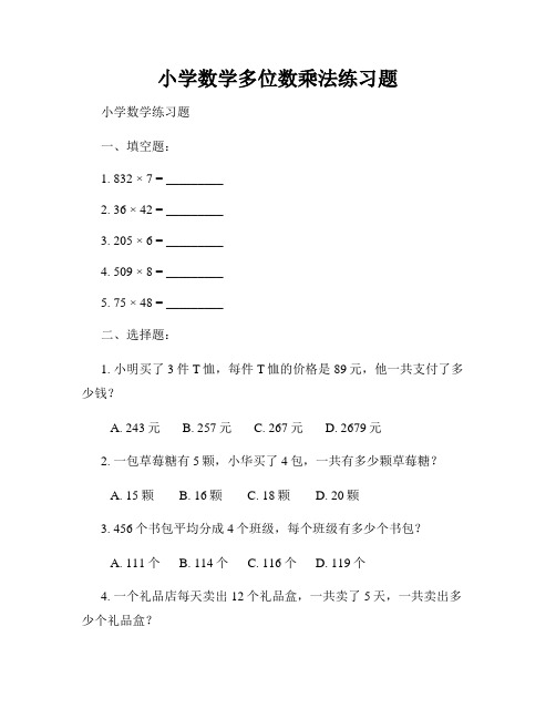 小学数学多位数乘法练习题