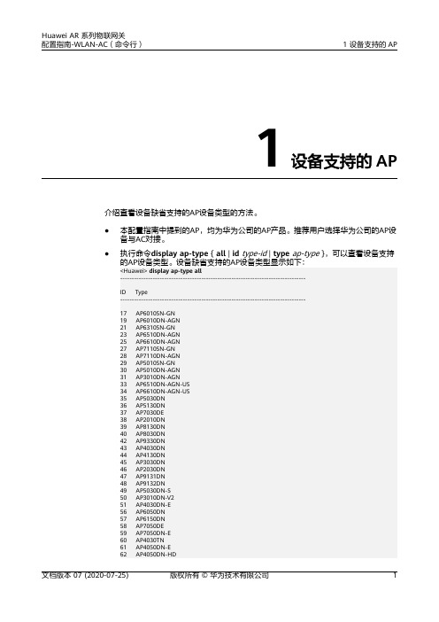 华为AR系列路由器 01-01 设备支持的AP