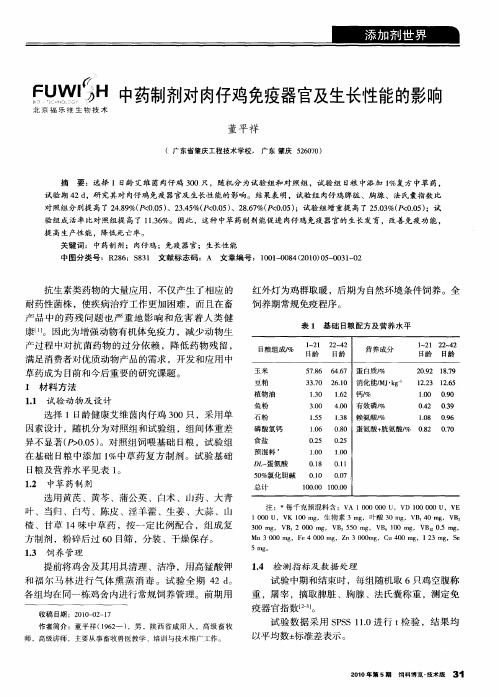 中药制剂对肉仔鸡免疫器官及生长性能的影响