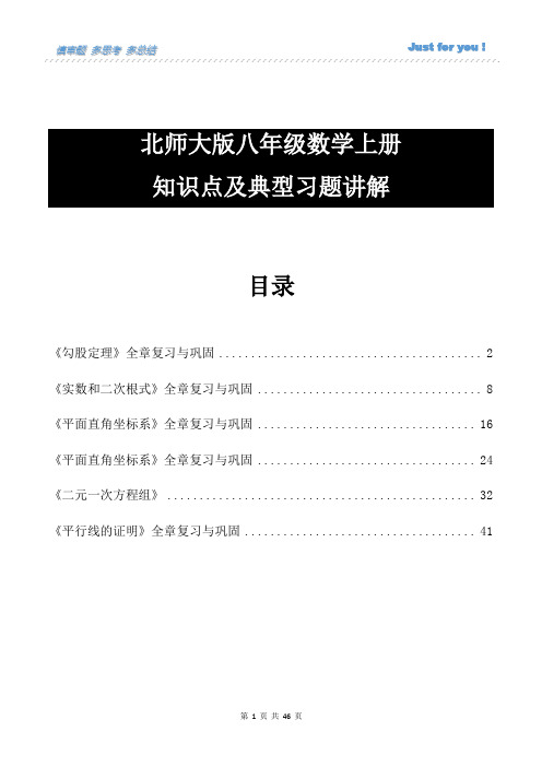 北师大八年级数学上册总复习(知识点+例题)