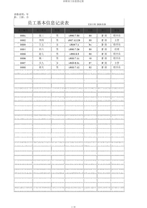 在职员工信息登记表