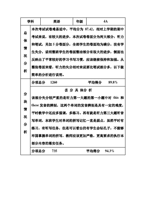 牛津4B期中试卷分析