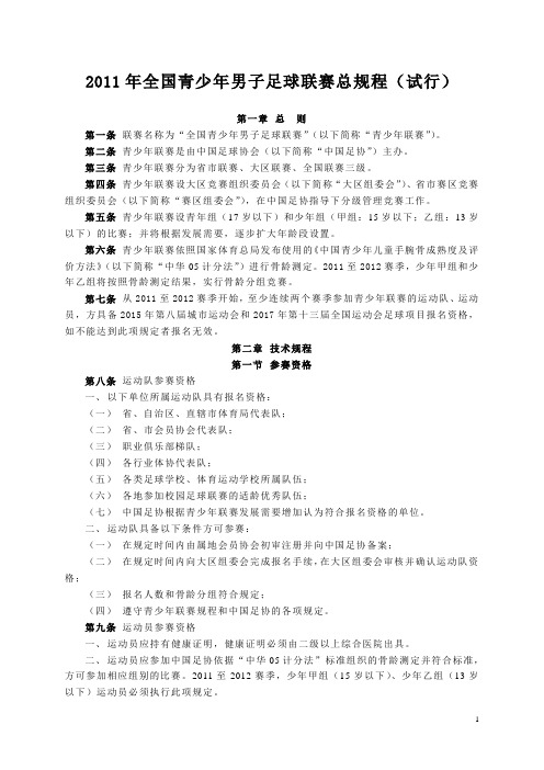 2011年全国男子青少年足球联赛总规程[试行]