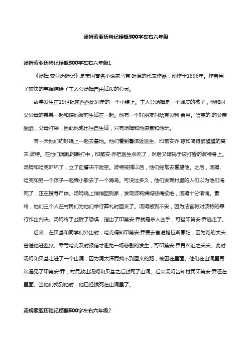 汤姆索亚历险记梗概500字左右六年级