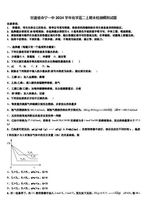 甘肃省会宁一中2024学年化学高二上期末检测模拟试题含解析