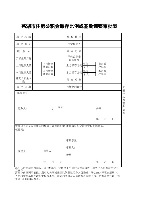 芜湖市住房公积金缴存比例或基数调整审批表