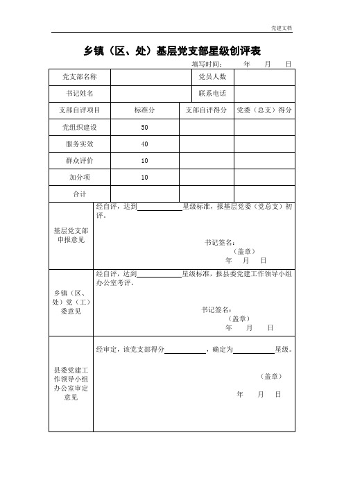 乡镇(区、处)基层党支部星级创评表