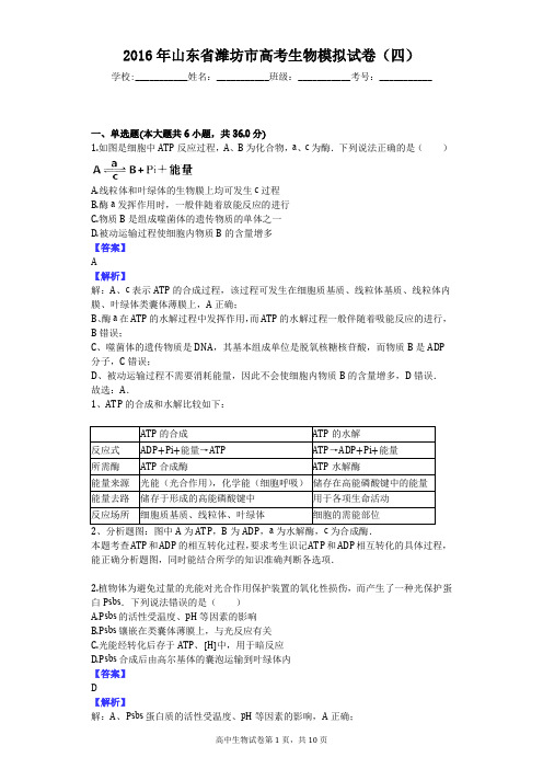 2016年山东省潍坊市高考生物模拟试卷(四)