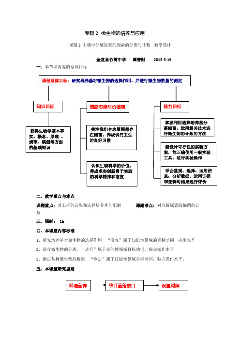 土壤中分解尿素的细菌的分离和计数  教学设计