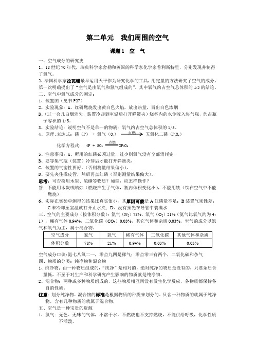 人教版初中化学  第二章知识点总结