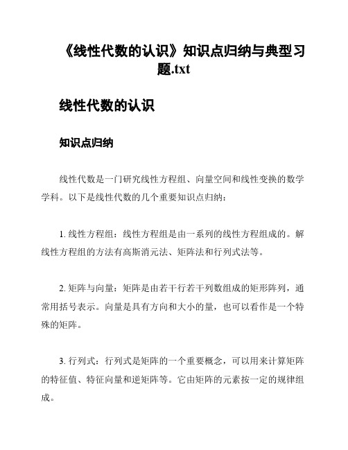 《线性代数的认识》知识点归纳与典型习题