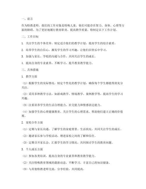 特教老师教师工作计划