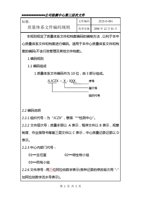 质量体系文件编码规则