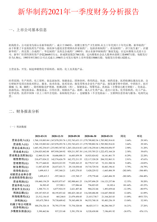 新华制药2021年一季度财务分析报告