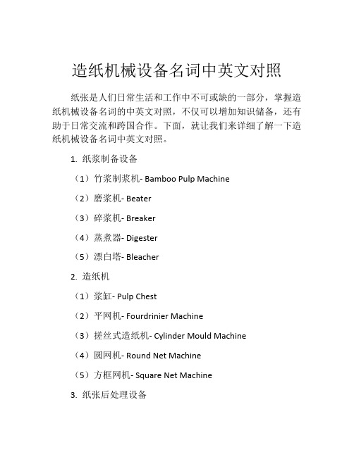 造纸机械设备名词中英文对照