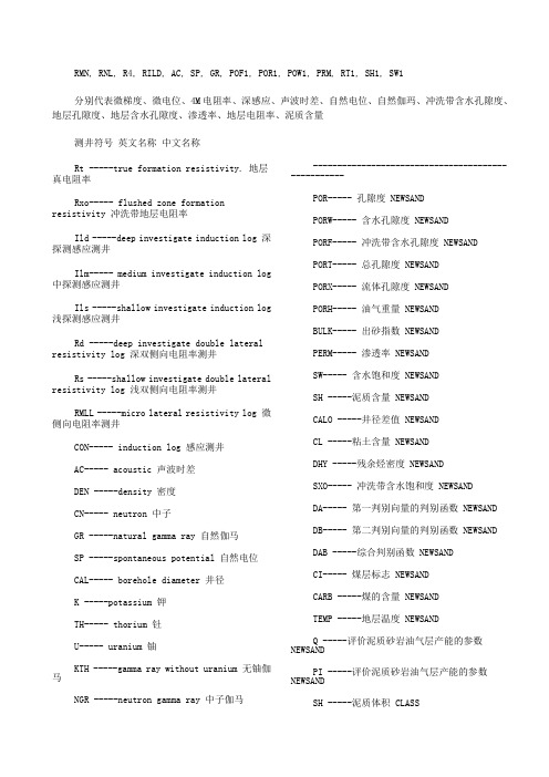 测井曲线符号(经典实用)