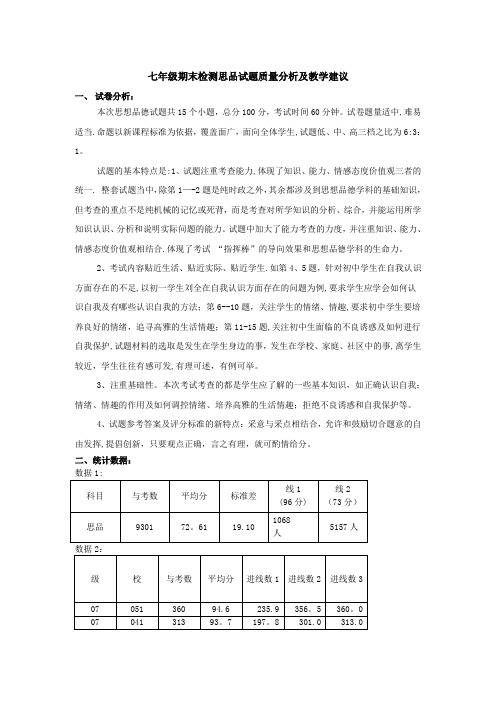 思想品德学科质量分析报告