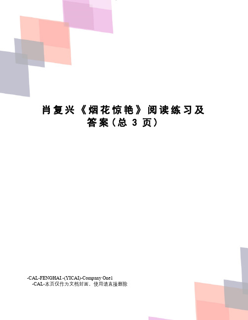 肖复兴《烟花惊艳》阅读练习及答案