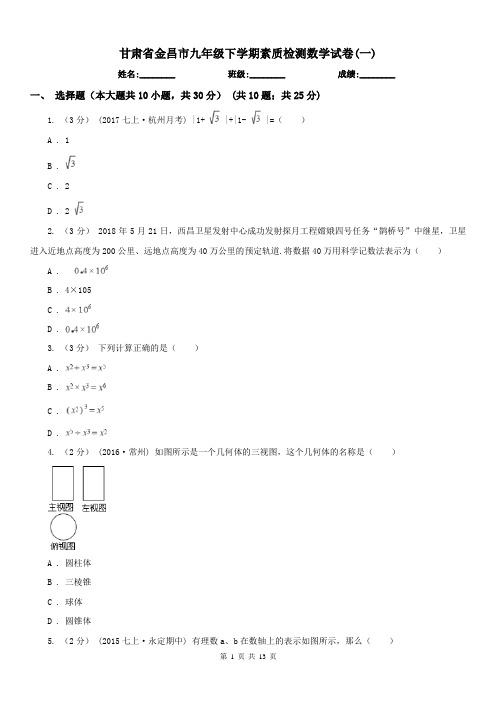 甘肃省金昌市九年级下学期素质检测数学试卷(一)