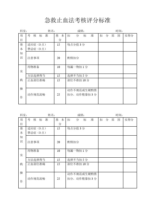 急救止血法考核评分标准