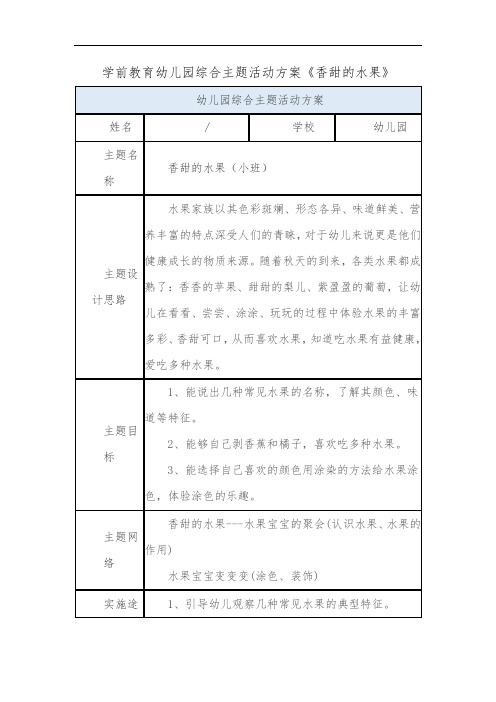 学前教育幼儿园综合主题活动方案《香甜的水果》