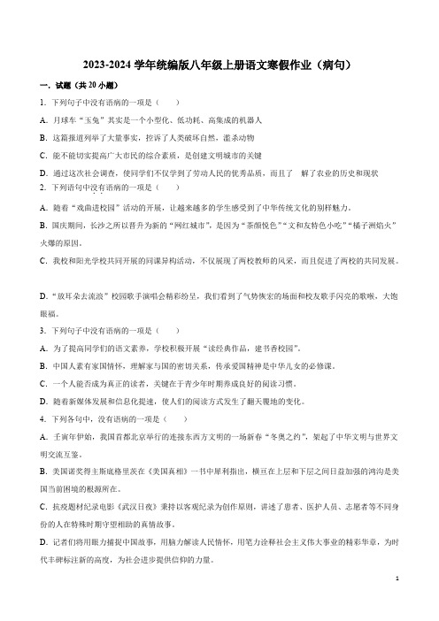 2023-2024学年八年级上册语文寒假作业专题练02寒假作业(病句)(原卷版)