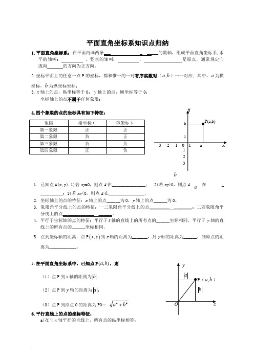 八年级数学平面直角坐标系知识点归纳