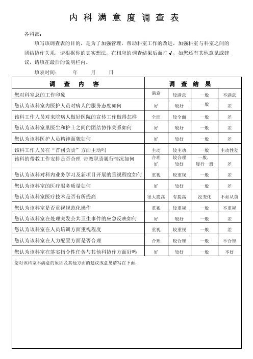 科间满意度调查表（内科）