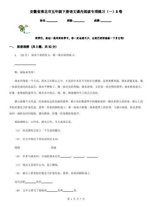 安徽省淮北市五年级下册语文课内阅读专项练习(一)B卷