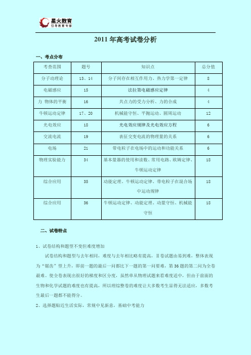 2011年高考广东物理试卷分析