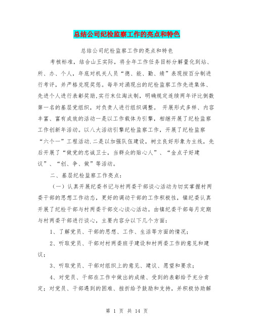 总结公司纪检监察工作的亮点和特色