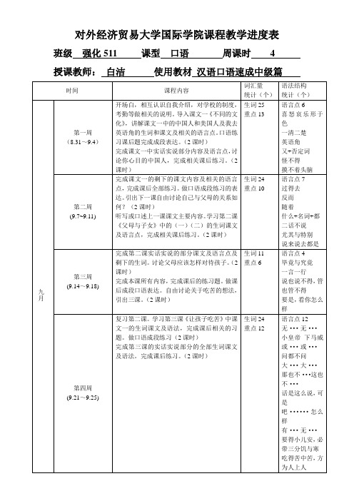 对外经贸大学 强化5口语进度表