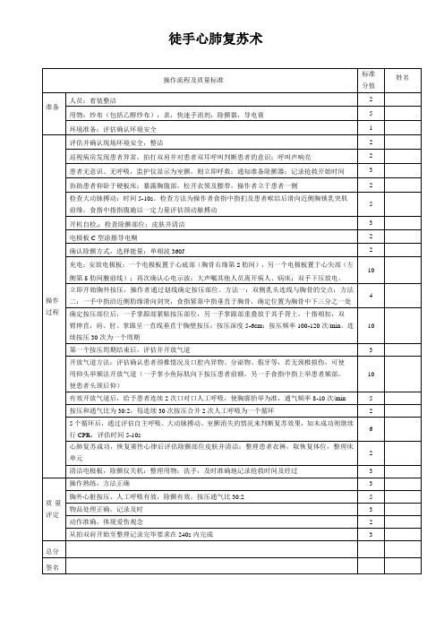 心肺复苏考核流程评分表