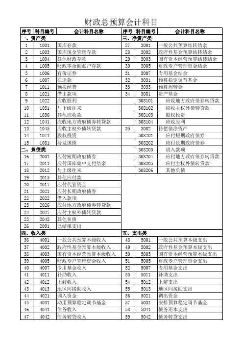 财政总预算会计科目