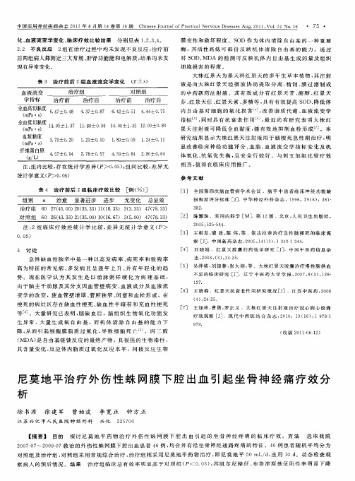 尼莫地平治疗外伤性蛛网膜下腔出血引起坐骨神经痛疗效分析