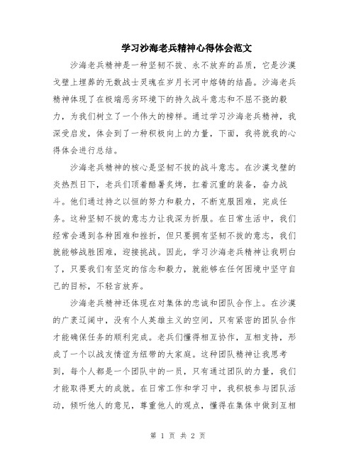 学习沙海老兵精神心得体会范文