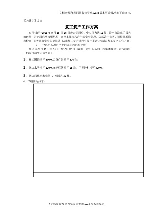 【方案】台风山竹复工复产工作方案