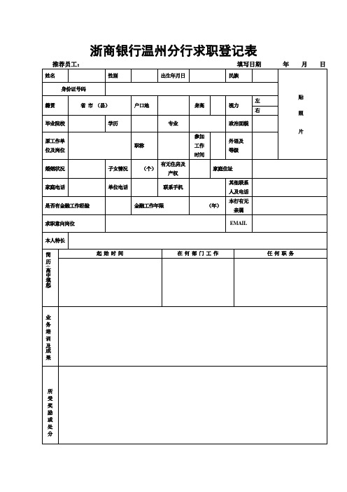 浙商银行温州分行求职登记表