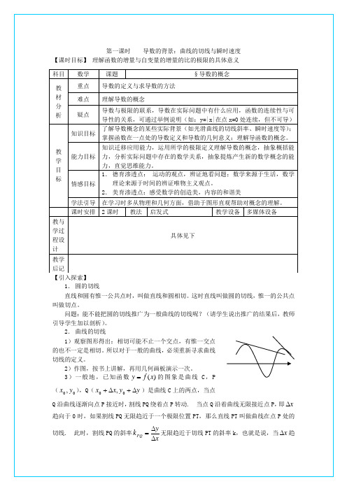 人教数学A版选修】《导数的概念》优秀教学设计